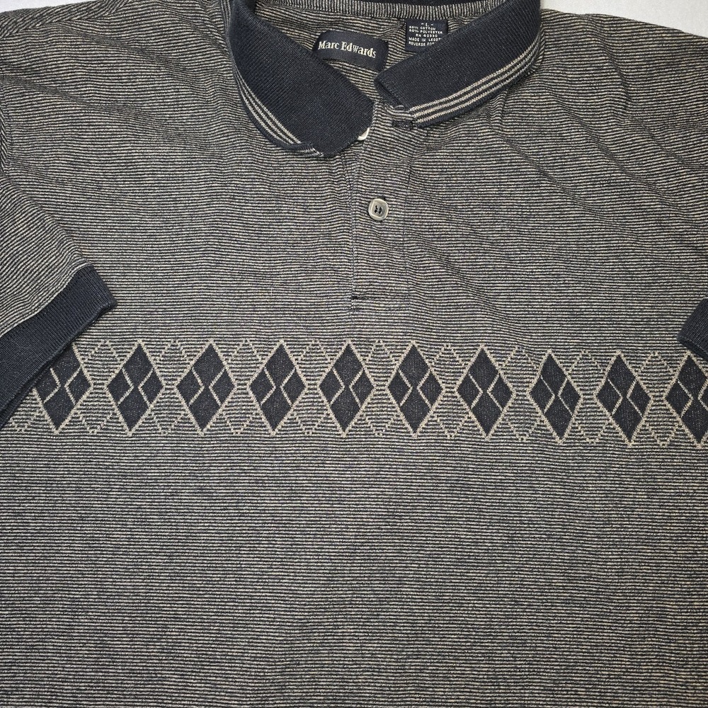 VTG 90s‎ Marc Edwards Striped Argyle Polo L Dad Style Collared Grandpa Preppy